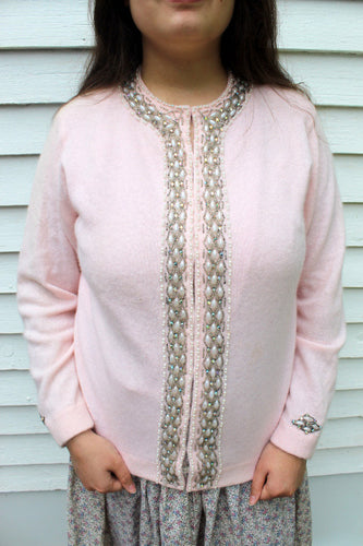 50's 60's  Beaded Rhinestone Vintage Sweater M