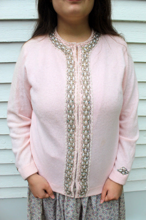 50's 60's  Beaded Rhinestone Vintage Sweater M