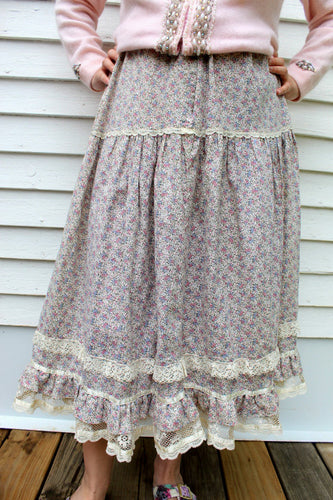 Vintage Jessica's Gunnies Gunne Sax Floral Pheasant Skirt 11