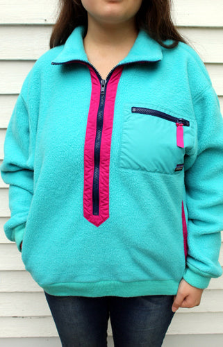 Vintage Patagonia Teal Fleece Pullover 12 Pink Trim & pockets
