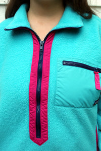 Vintage Patagonia Teal Fleece Pullover 12 Pink Trim & pockets