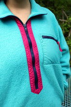 Load image into Gallery viewer, Vintage Patagonia Teal Fleece Pullover 12 Pink Trim &amp; pockets