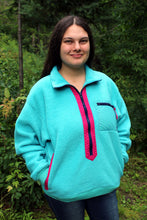 Load image into Gallery viewer, Vintage Patagonia Teal Fleece Pullover 12 Pink Trim &amp; pockets