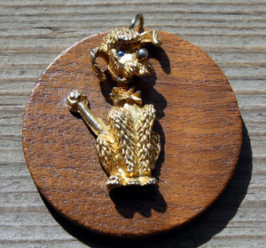 Mid-Century Poodle Pendant Rhinestone Eyes Moveable Head