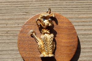Mid-Century Poodle Pendant Rhinestone Eyes Moveable Head