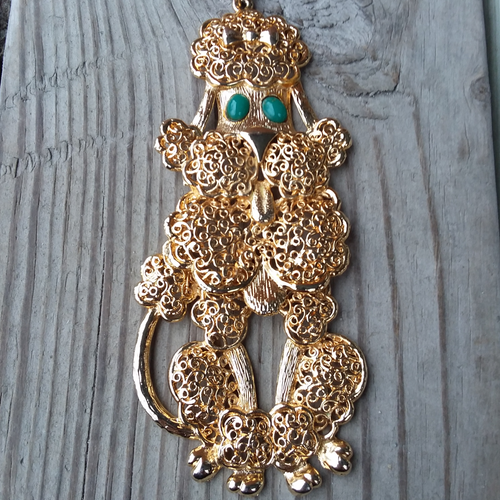 Vintage Poodle Necklace Moveable Goldtone