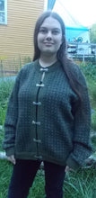 Load image into Gallery viewer, Vintage L.L. Bean Wool Nordic green Sweater Large Woman&#39;s metal clasps